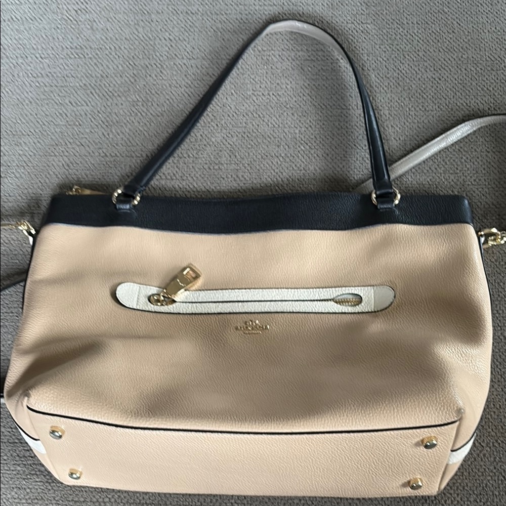 Coach Tan and Black Leather Tote Bag. Excellent like new condition.